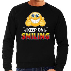Funny emoticon sweater Keep on smiling zwart voor heren - Fun / cadeau trui