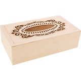 Tissuedoos/tissuebox van hout met sierlijk design 26 x 14 cm naturel gevuld met 100x stuks 2-laags tissue papier