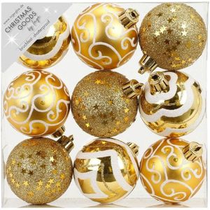 18x stuks luxe gedecoreerde kunststof kerstballen goud 6 cm - Kerstboomversiering/kerstversiering