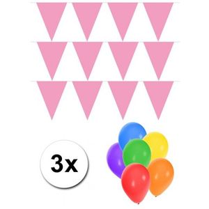 Pakket 3x vlaggenlijn XL lichtroze incl gratis ballonnen