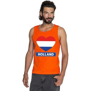 Oranje Holland hart vlag tanktop shirt/ singlet heren - Oranje Koningsdag/ Holland supporter kleding