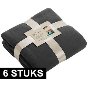 6x Fleece dekens/plaids donkergrijs 130 x 170 cm -  Woondeken - Fleecedekens