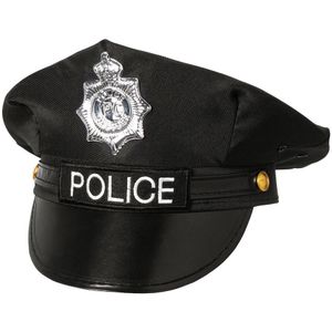 Boland Carnaval verkleed Politie agent hoedje - zwart/zilver - voor volwassenen - Politie thema