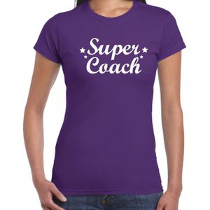 Super coach cadeau t-shirt paars voor dames -  Bedankt cadeau voor een coach