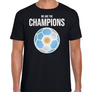 Argentinie WK supporter t-shirt - we are the champions met Argentijnse voetbal - zwart - heren - kleding / shirt
