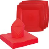 Santex feest/verjaardag servies set - 10x gebaksbordjes/25x servetten - rood - karton