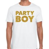 Party Boy gouden glitter tekst t-shirt wit heren - heren shirt Party Boy