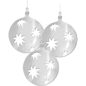 3x Kerstbal hangdecoratie zilver 30 cm van karton - Kerstversiering - Kerstdecoratie