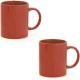 2x Drinkbeker/mok rood 370 ml - Keramiek - Rode mokken/bekers voor onbijt en lunch