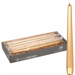24x Metallic gouden dinerkaarsen 25 cm 8 branduren - Geurloze kaarsen goud - Tafelkaarsen/kandelaarkaarsen