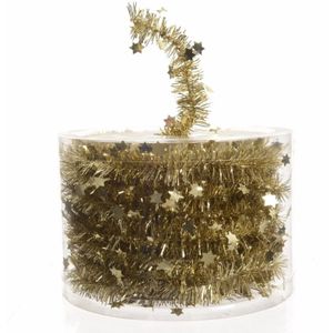 8x Kerstboom sterren folie slingers goud 700 cm - Lametta guirlande folieslingers goud - Kerstversiering en decoratie