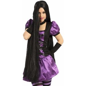 Dames heksen verkleedpruik met mega lang haar - zwart - haar van 100 cm