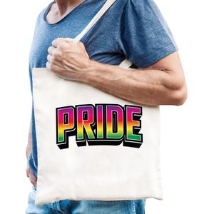 Bellatio Decorations Gay Pride tas voor heren - wit - katoen - 42 x 38 cm - regenboog - LHBTI