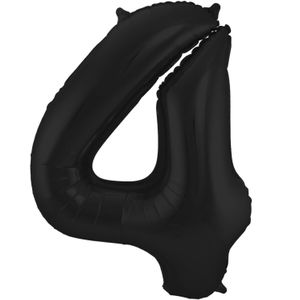 Folat Folie cijfer ballon - 86 cm zwart - cijfer 4 - verjaardag leeftijd