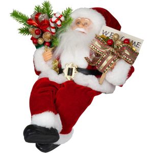 Kerstman decoratie pop Harm - 30 cm - rood - flexibele benen - kerst beeld - kerst figuur