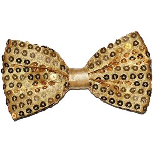 Funny Fashion Carnaval verkleed vlinderstrikje met glitter pailletten - goud - polyester - heren/dames