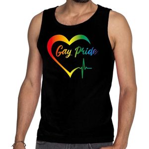 Gay pride kloppend hart/hartslag tanktop - zwart regenboog shirt voor heren - Gay pride