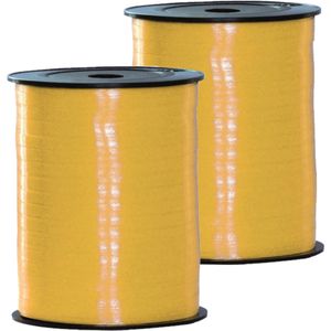 2x rollen geel sier/cadeau lint 10 mm x 250 meter