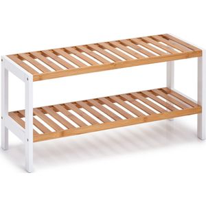 Zeller - Shoe Rack with 2 shelves, bamboo/MDF, white