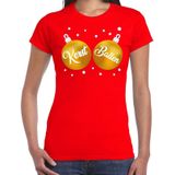 Fout kerst t-shirt rood met gouden kerst ballen borsten voor dames - kerstkleding / christmas outfit