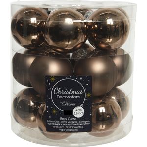 36x stuks kleine kerstballen walnoot bruin van glas 4 cm - mat/glans - Kerstboomversiering