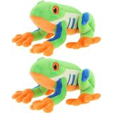 Keel Toys pluche Boomkikker knuffeldier - 2x - multi kleuren - zittend - 15 cm - Luxe Eco kwaliteit knuffels