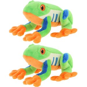 Keel Toys pluche Boomkikker knuffeldier - 2x - multi kleuren - zittend - 15 cm - Luxe Eco kwaliteit knuffels