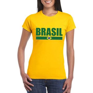 Geel Brazilie supporter t-shirt voor dames - Braziliaanse vlag shirts