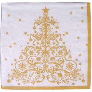 Kerst tafel servetten 40x stuks van 33 x 33 cm - Gouden kerstboom print