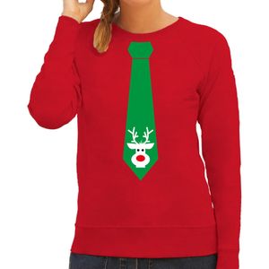 Bellatio Decorations stropdas Kersttrui/sweater rendier - rood - dames
