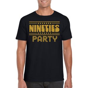 Bellatio Decorations Verkleed T-shirt voor heren - nineties party - zwart - goud glitter - themafeest
