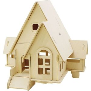 Houten 3D bouwpakket huis met puntdak 22 x 17 x 20 cm