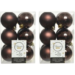 24x Donkerbruine kunststof kerstballen 6 cm - Mat/glans - Onbreekbare plastic kerstballen - Kerstboomversiering donkerbruin