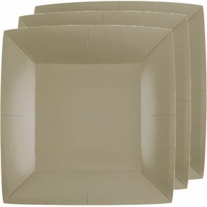 Santex feest ontbijt/gebak bordjes - 30x stuks - papier/karton vierkant - taupe - 18cm