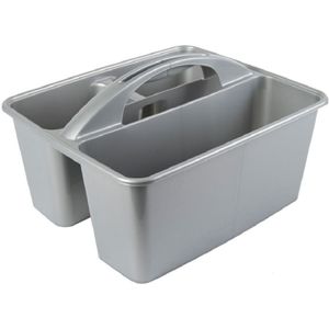 Grijze opbergbox/opbergdoos mand met handvat kunststof - 31 x 26,5 x 18 cm - Opbergbak voor DHZ spullen/gereedschap
