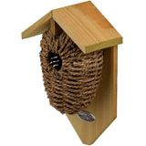 2x Stuks houten vogelhuisje/nestbuidels zeegras 26 cm - Vogelhuisjes tuindecoraties - Winterkoning nestje