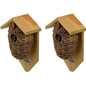 2x Stuks houten vogelhuisje/nestbuidels zeegras 26 cm - Vogelhuisjes tuindecoraties - Winterkoning nestje