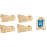 4x Houten wijnkist/verpakking met schuifdeksel 33,5 x 9 x 9,5 cm en 150 gram vulmateriaal / houtwol - Wijnkistje/wijndoosje - Relatiegeschenk/geschenkverpakkingen