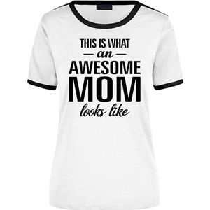 This is what an awesome mom looks like wit/zwart ringer cadeau t-shirt - dames - Moederdag / cadeau shirt