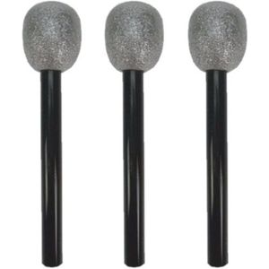 Set van 3x neppe microfoons 30 cm - zwart/zilver - Namaak playback - Speelgoed microphone - Disco verkleed feest