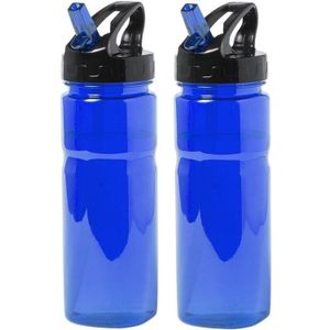 2x Blauwe drinkfles/waterfles met schroefdop 650 ml - Sportfles - BPA-vrij