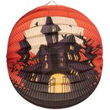 Set van 8x stuks ronde lampion 25 cm spookhuis - Halloween trick or treat lampionnen versiering