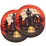 Set van 8x stuks ronde lampion 25 cm spookhuis - Halloween trick or treat lampionnen versiering