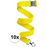 10x Geel keycord/lanyard met karabijnhaak sleutelhanger 50 cm - Polyester keycords/sleutelkoord