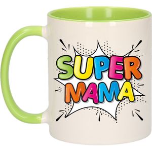 Bellatio Decorations Cadeau koffie/thee mok voor mama - groen - super mama - 300 ml - Moederdag