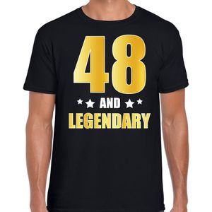 48 and legendary verjaardag cadeau t-shirt / shirt - zwart - gouden en witte letters - voor heren - 48 jaar  / outfit