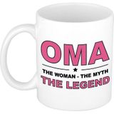 Oma the woman the myth the legend cadeau mok / beker wit - 300 ml - verjaardag / Moederdag - kado koffiemok / theebeker