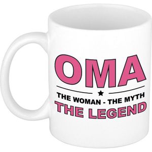 Oma the woman the myth the legend cadeau mok / beker wit - 300 ml - verjaardag / Moederdag - kado koffiemok / theebeker