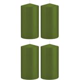 4x Olijfgroene cilinderkaarsen/stompkaarsen 8 x 15 cm 69 branduren - Geurloze kaarsen olijf groen - Woondecoraties
