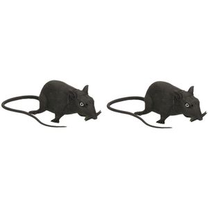 2x stuks piepende horror decoratie rat 13 cm - Nep ratten - Halloween/horror thema decoratie